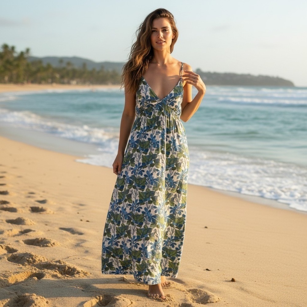 Patagonia Pataloha Womens Small Blue Green Tropical Floral Tencel Midi Dress - Picture 2 of 14